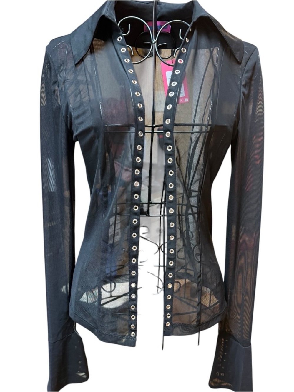 NWT Edikted Sheer Black Studded Grommet Cardigan Goth Y2K Edgy Top